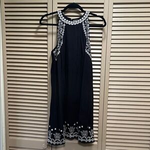 THML Black Midi Dress with White Embroidery